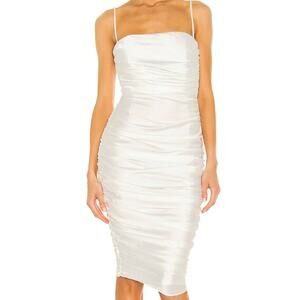 NOOKIE XL white Cooper ruched exposed zipper strappy knee length dress NWT B91